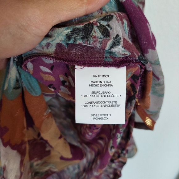 Fig & Flower Floral Button Down Multiprint Long Sleeve Blouse Size 3X - Picture 4 of 5